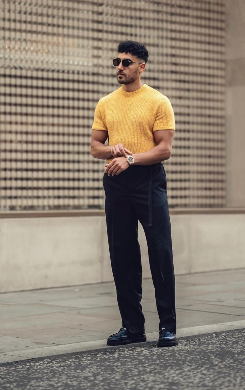 Youss Efesawy In Yellow T-shirt With Pants