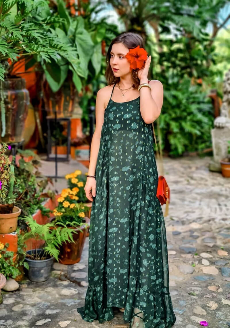 Ale Ivanova In Green Printed Long Maxi Dress