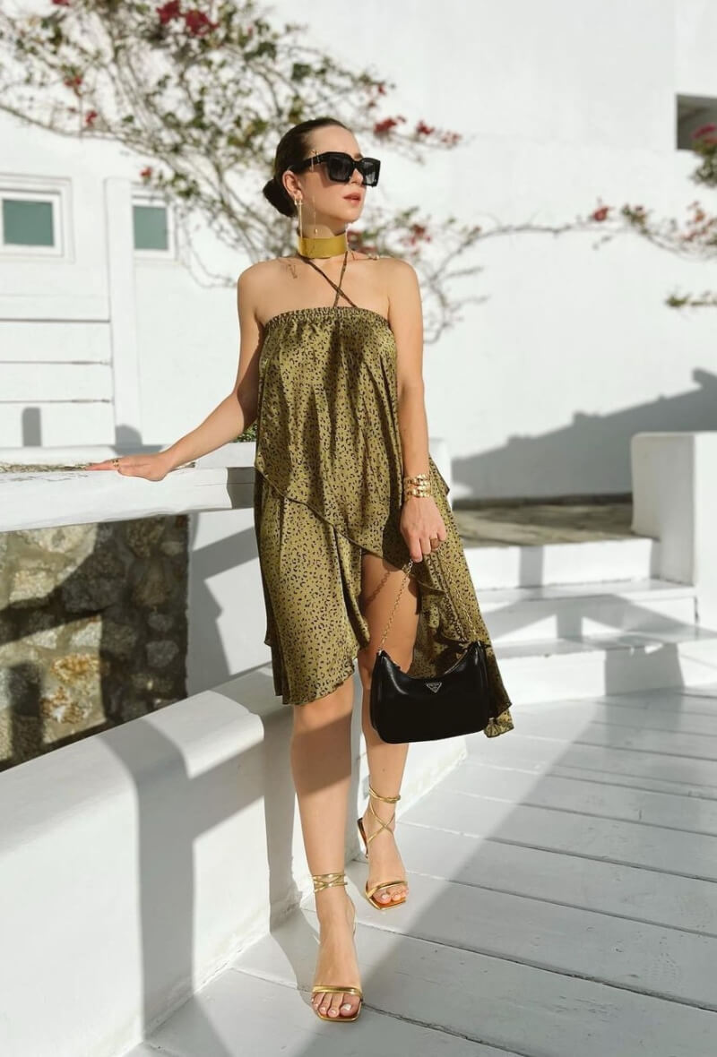 Ale Ivanova In Olive Green Short Dress