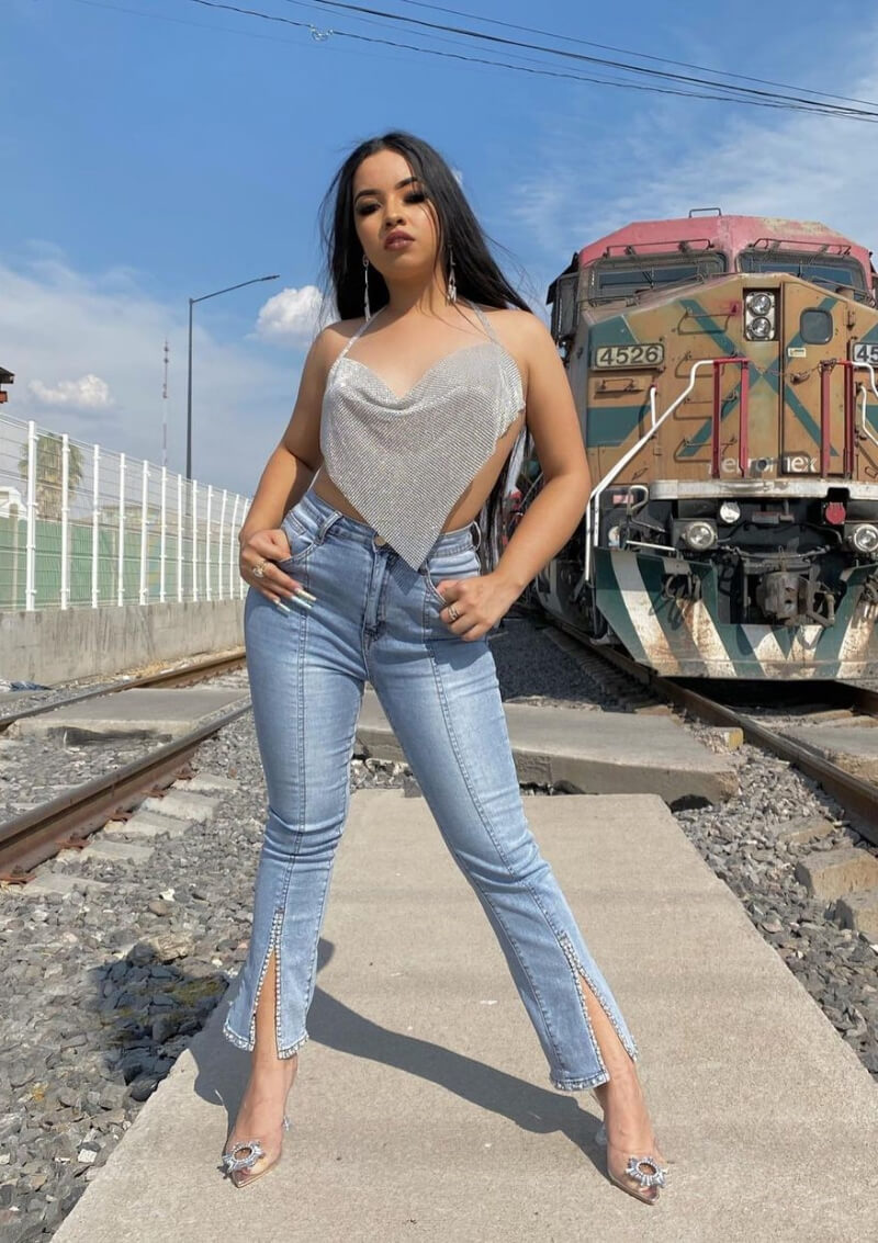 Ariadneahg In Shimmery Cami Top With Slit Cut Jeans