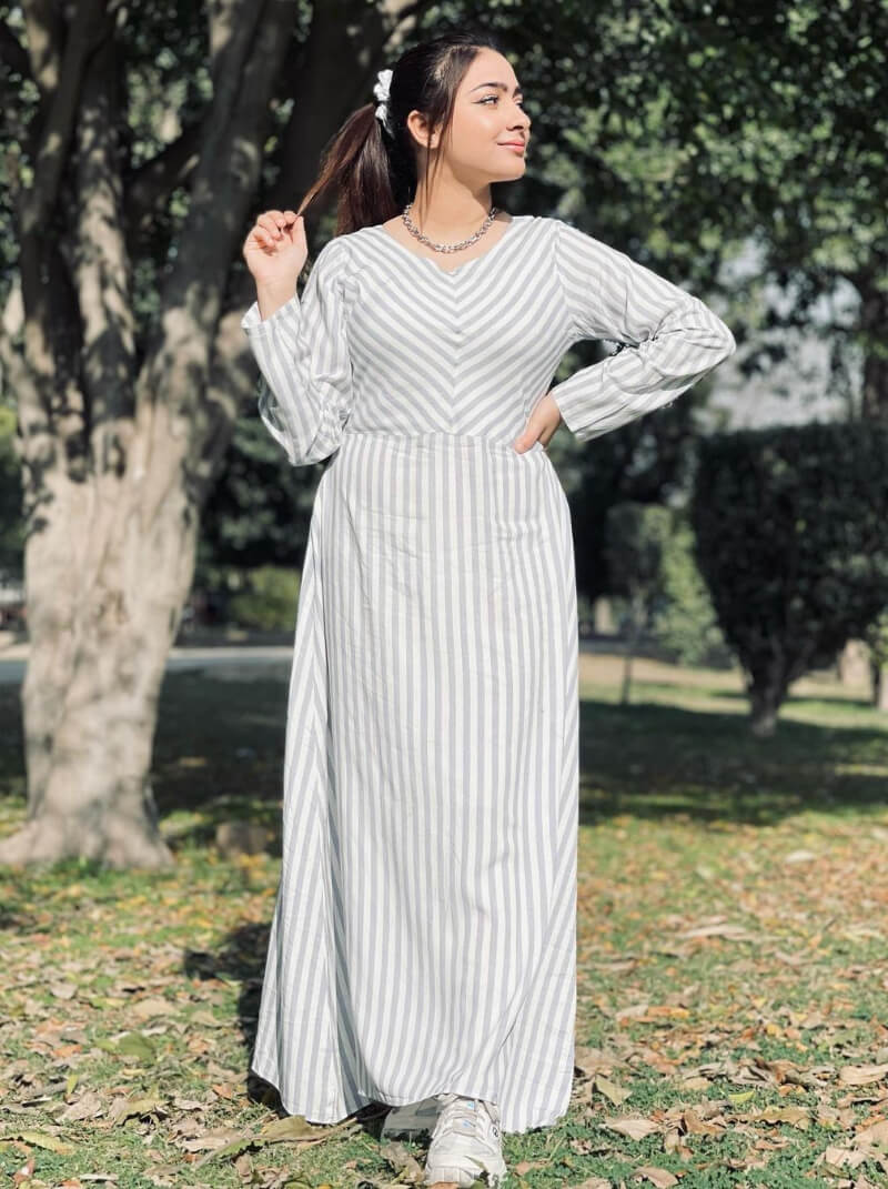 Arooj Fatimah In White Striped Long Dress