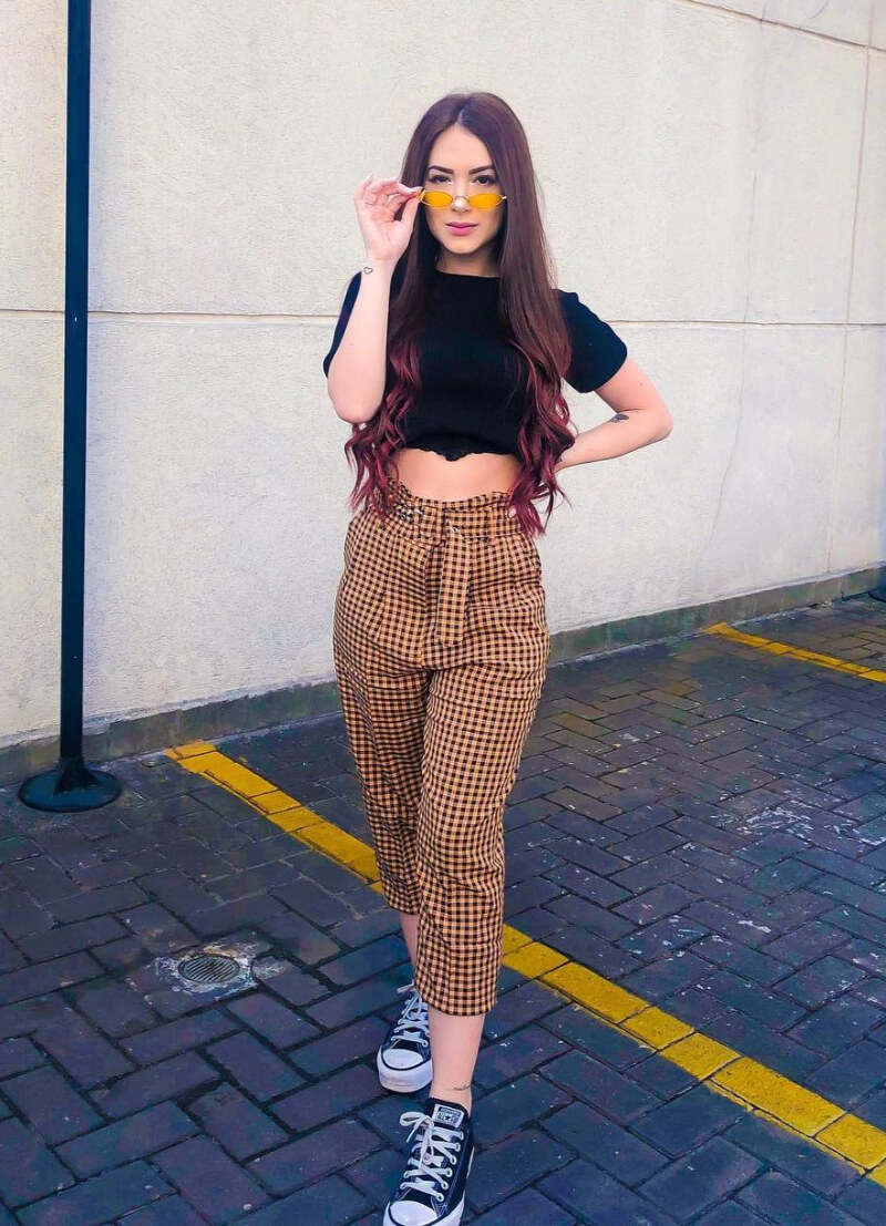 Brendha Crizel In Black Crop Top With Checked Pants
