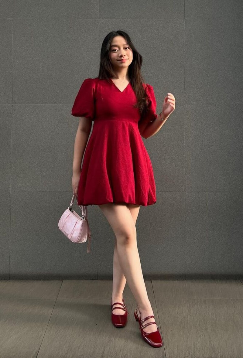 Cathyychang In Red Mini Outfit