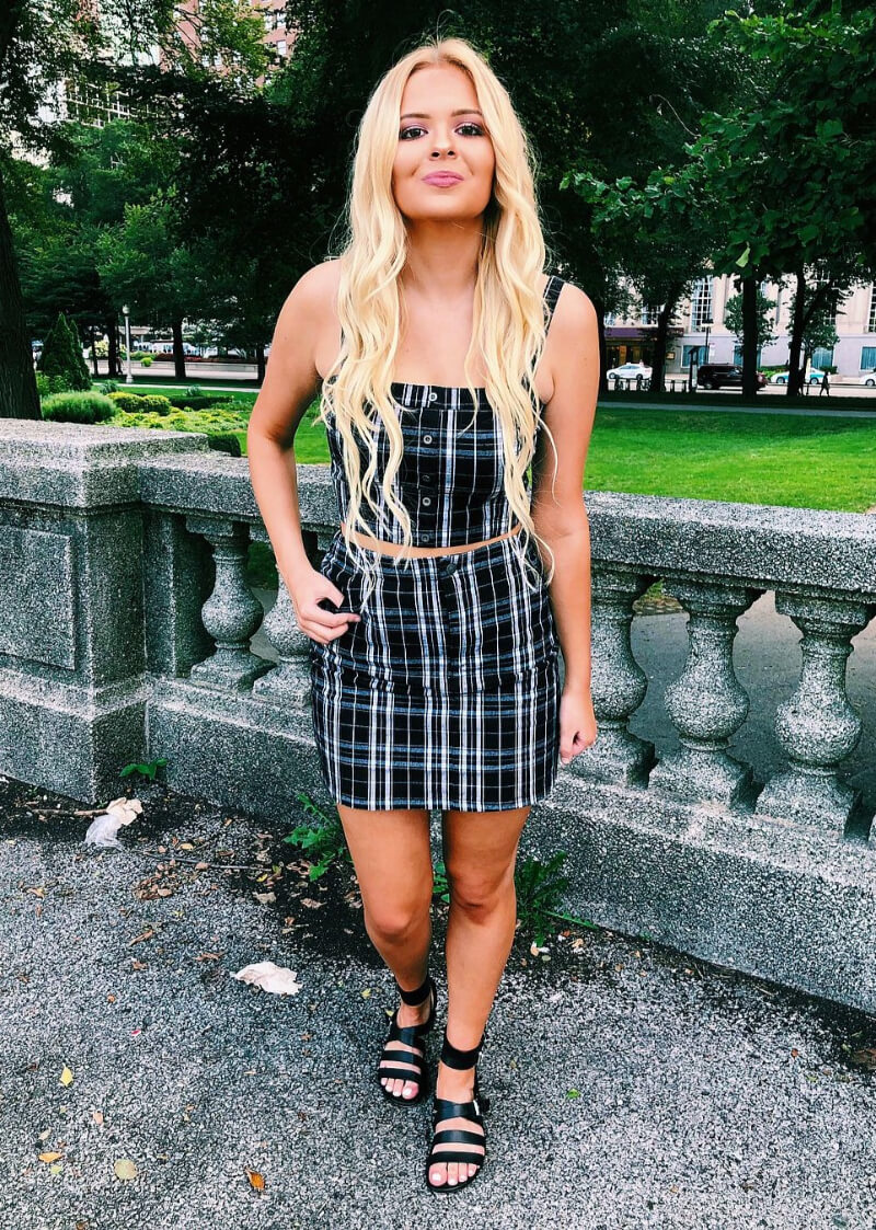 Darcy McQueeny In Black Checked Co-Ord Set