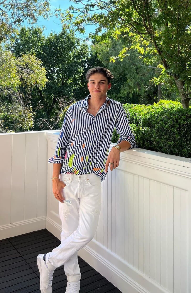 Harvey Petito In Striped Shirt With White Pants