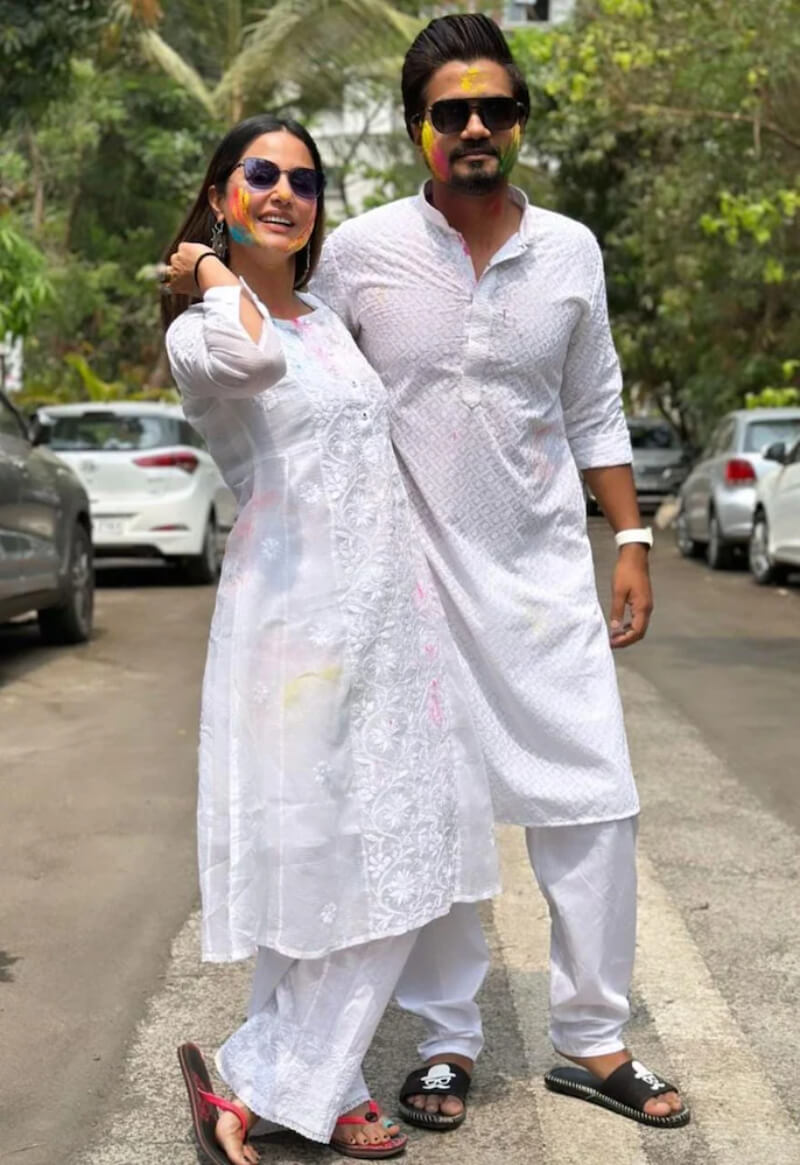 Hina Khan In White Embroidery Kurta Set