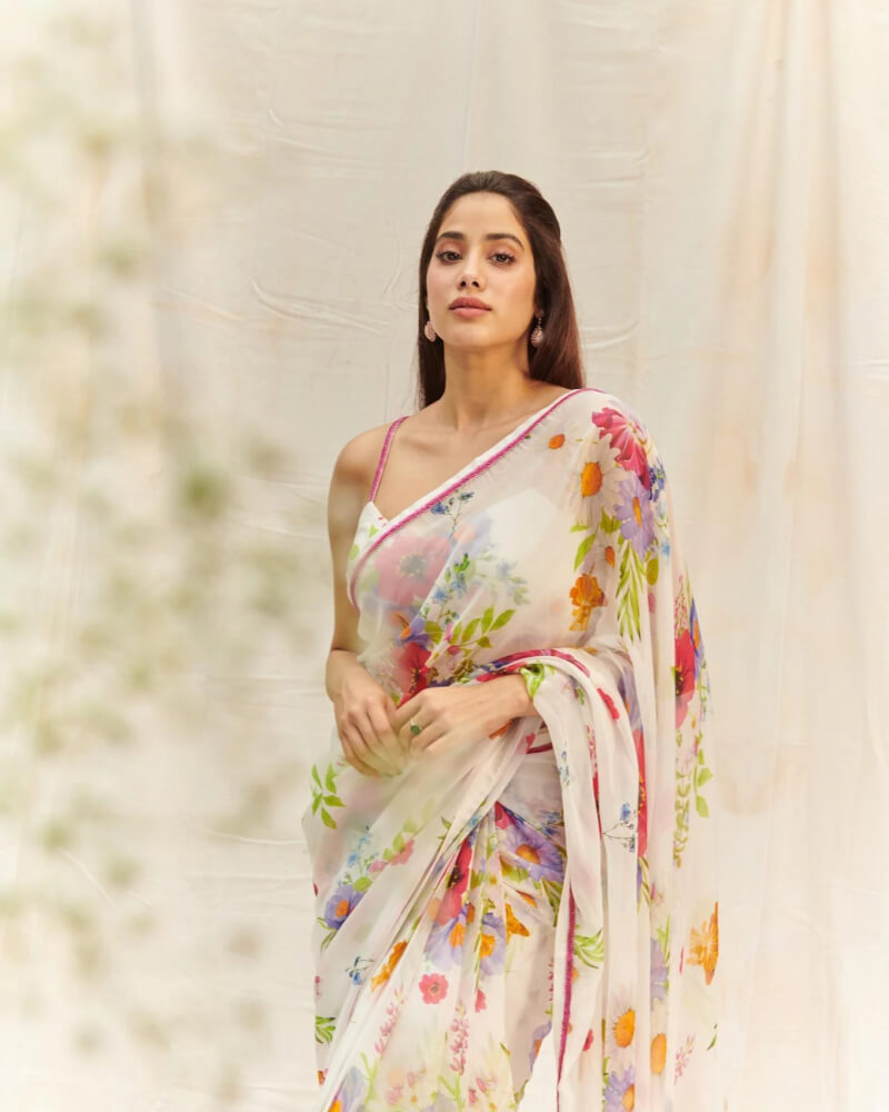 Janhvi Kapoor In Floral Print Chiffon Saree
