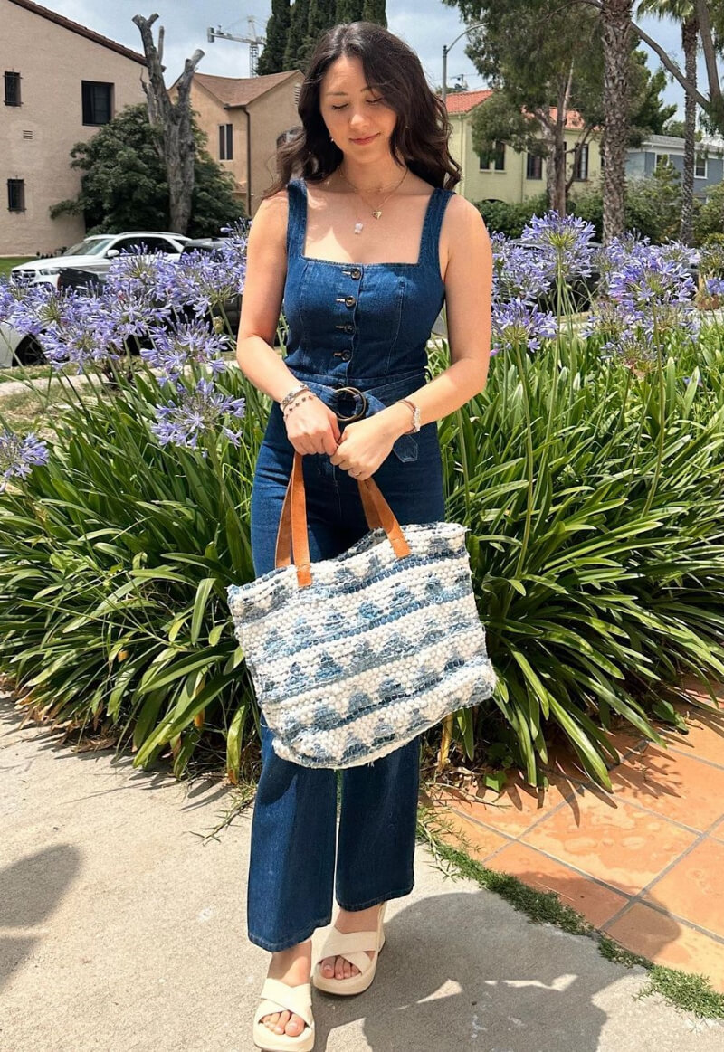 Kennedy Bingham In Blue Denim Jumpsuit