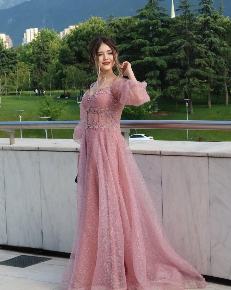 Kubrasal In Dusky Pink Long Flare Gown