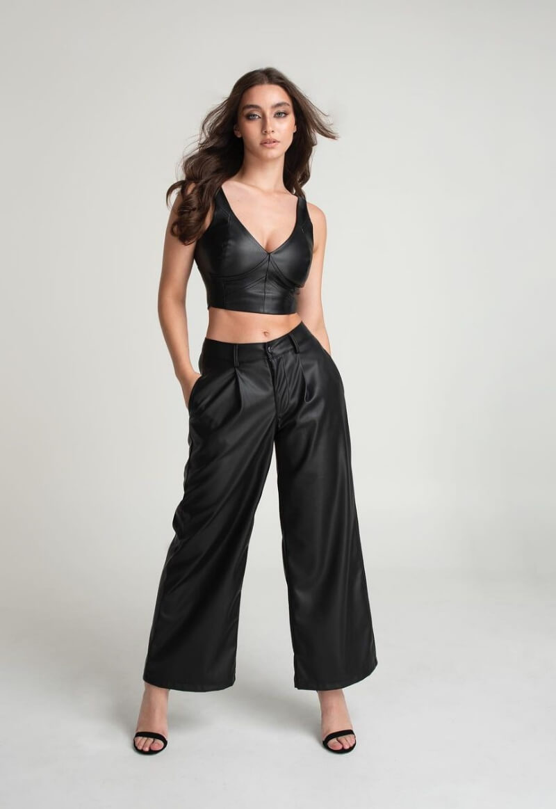 Marygrace Tropeano In Black Leather Co-Ord Set