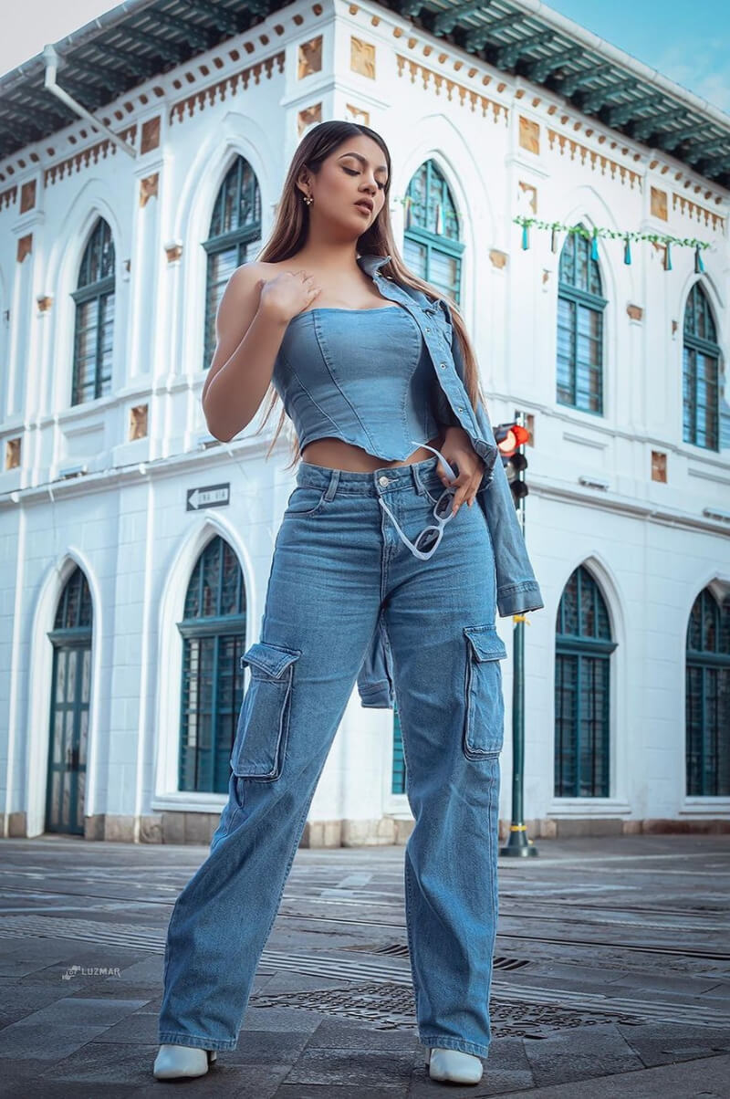 Melanie Janitsy In Blue Denim Dress