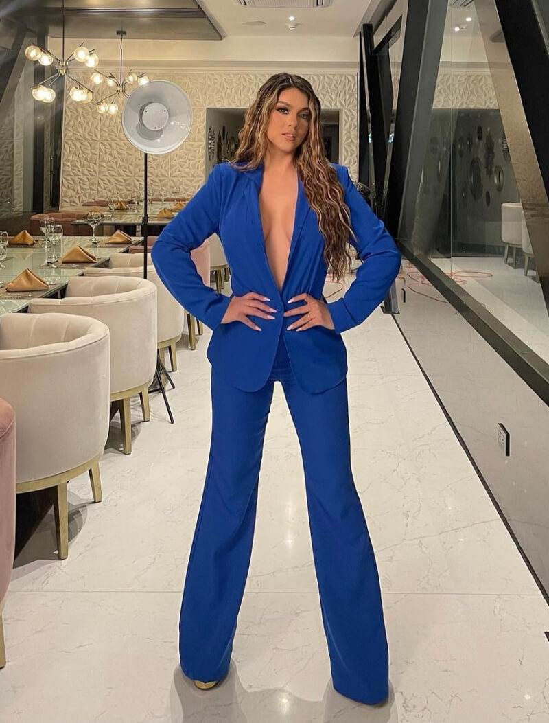 Melanie Janitsy In a Blue Blazer With Pants
