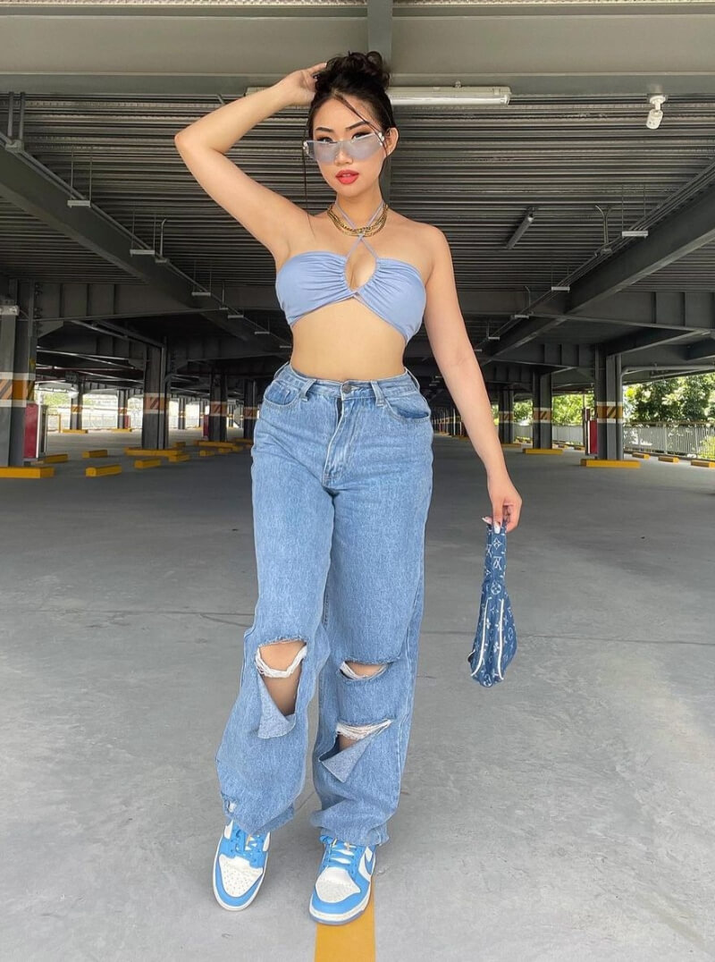 Rachelle Ruth In Bralette Top Ripped Jeans