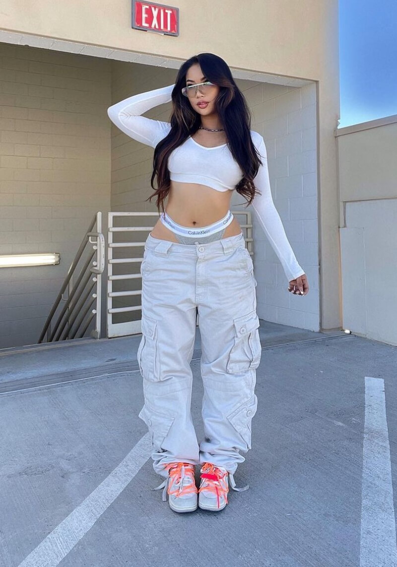 Rachelle Ruth In White Crop Top With Baggy Jeans