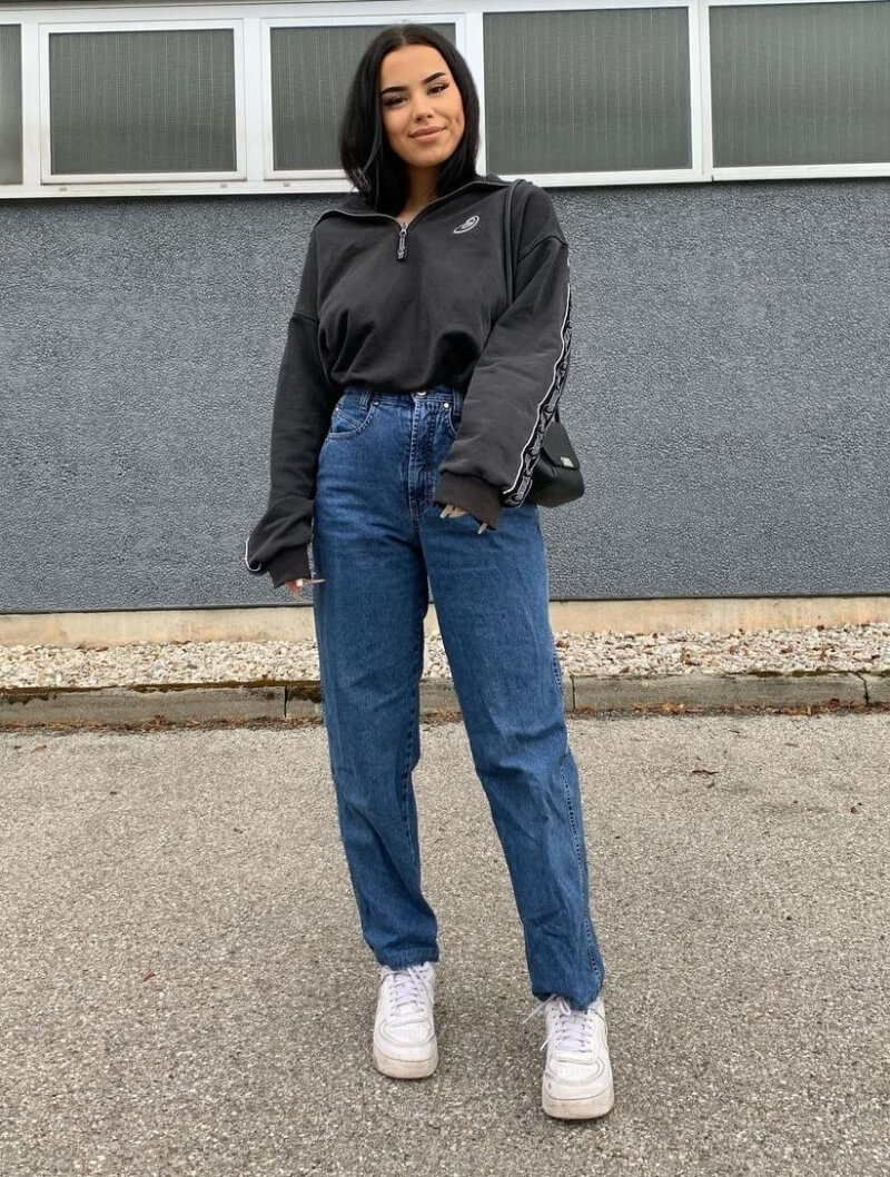 Romy Luisa In Black Sweatshirt With Denim Jeans