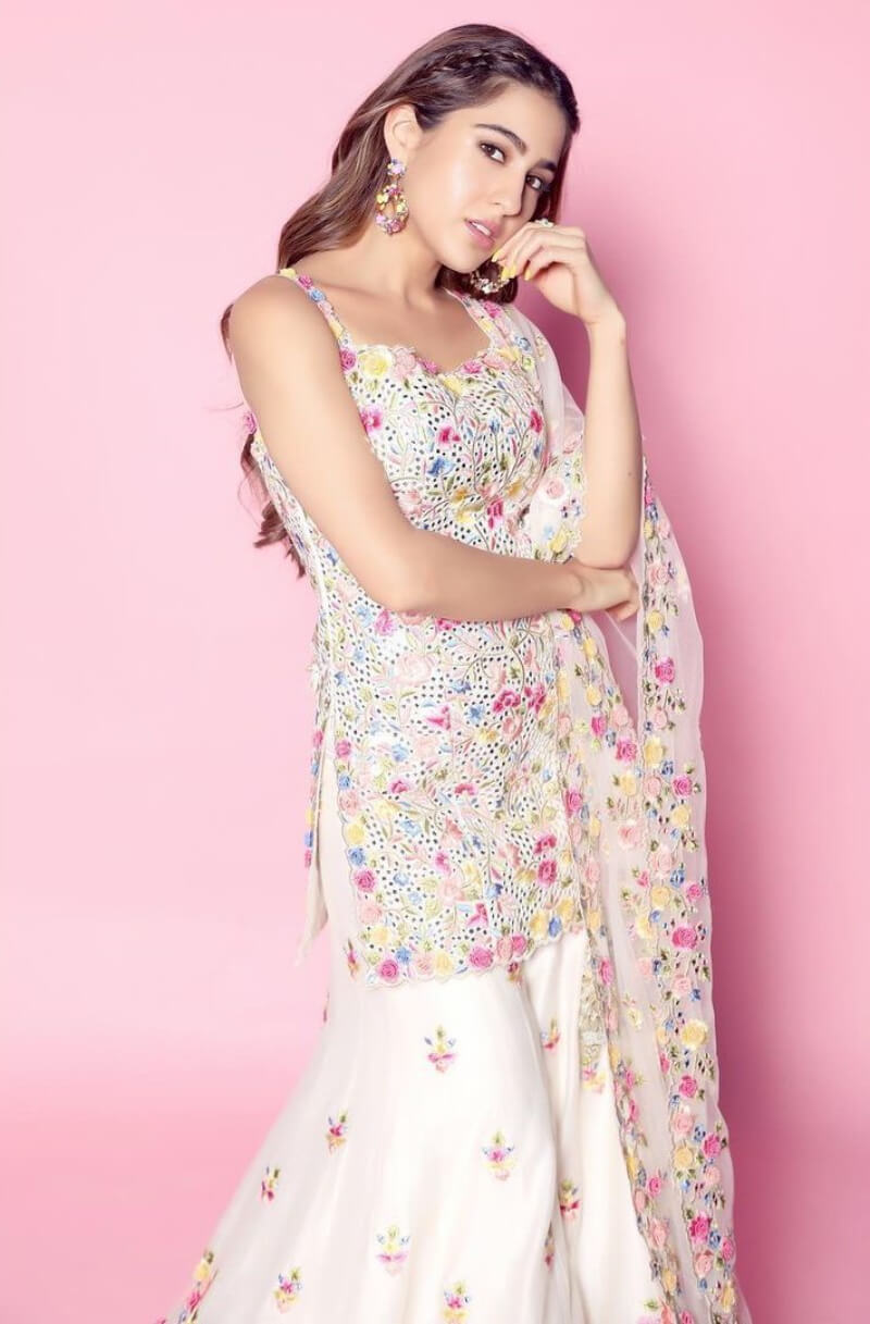 Sara Ali Khan In White Floral Sharara Outfit
