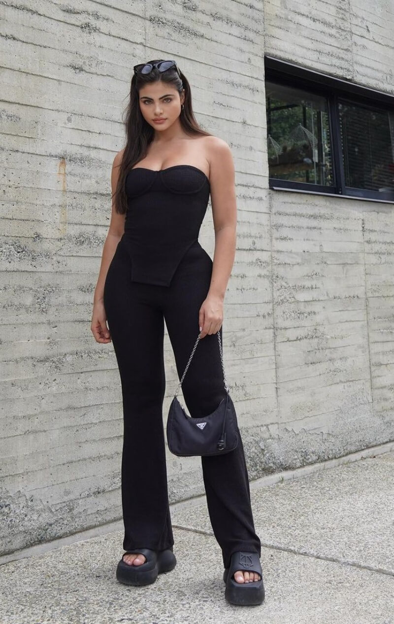 Sara Orrego In Black Strapless Top With Pants