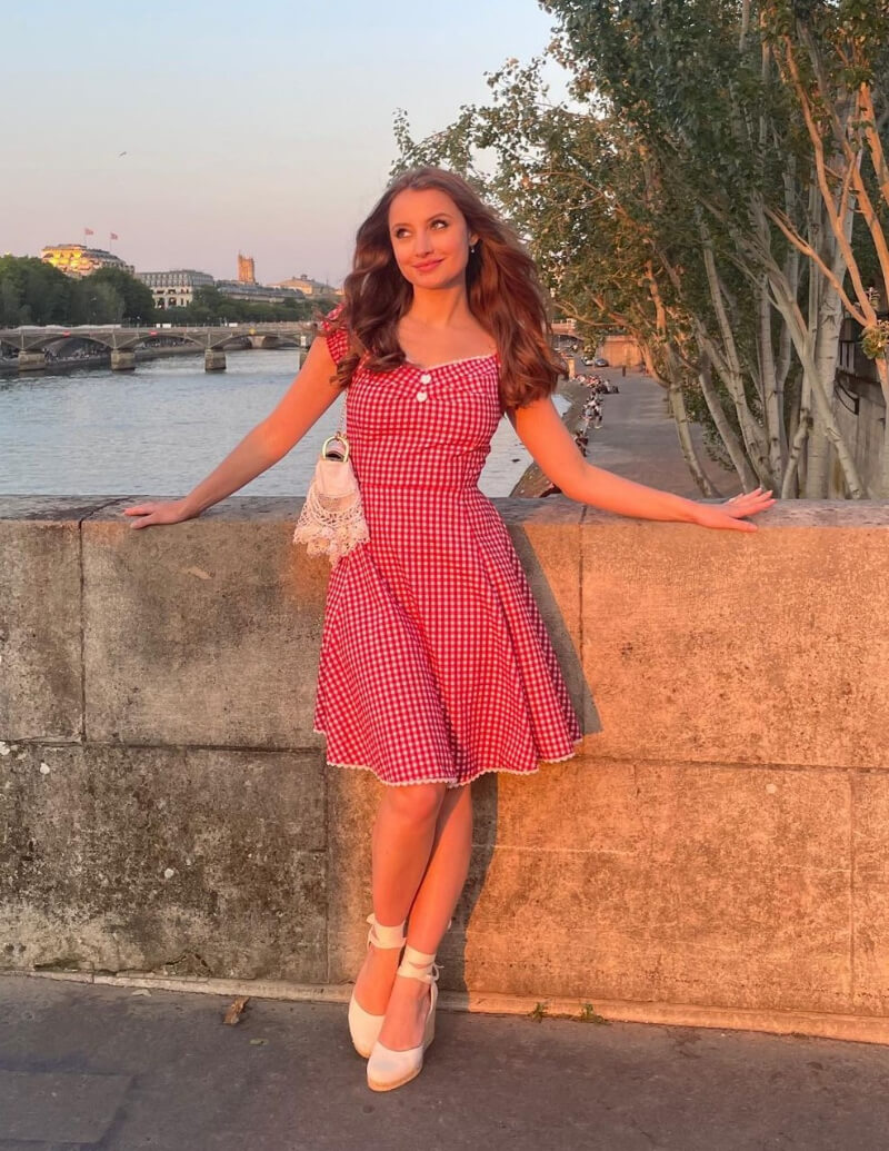 Solene In Red Checked Fit & Flare Short Dress