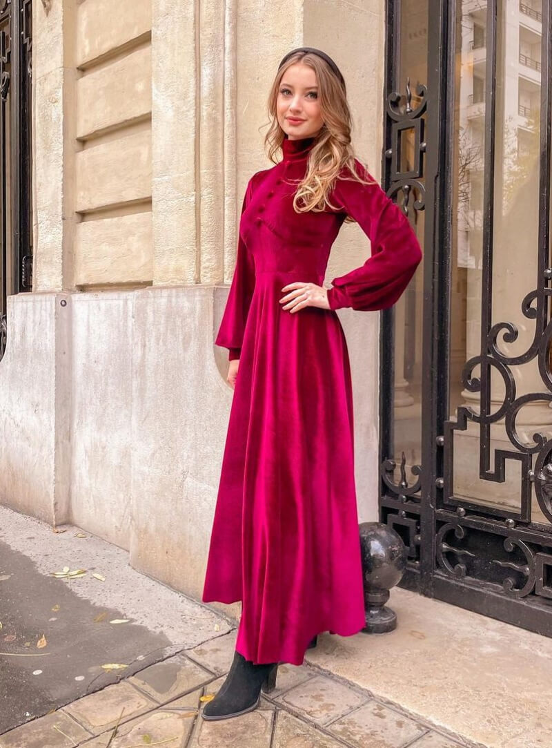 Solene In Red Velvet Long Dress