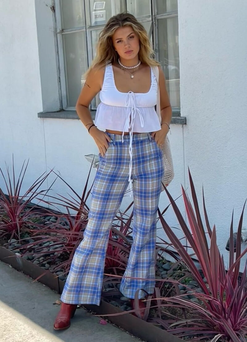 Sterling Monett In White Cami Top With Checked Pants