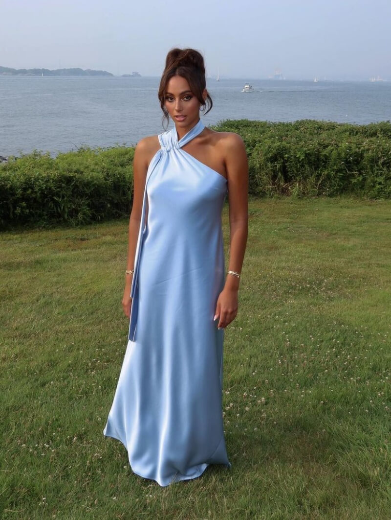 Xoxoemira In Blue Satin Long Maxi Dress