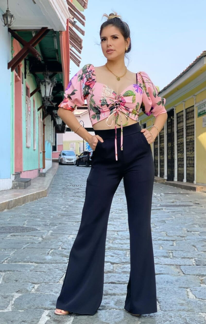 Yesly Selena In Floral Print Cami Top With Flare Pants