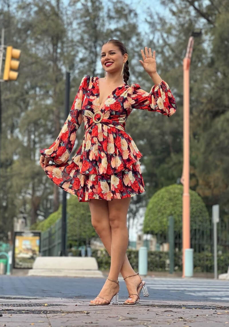 Yesly Selena In Floral Print Frill Short Dress