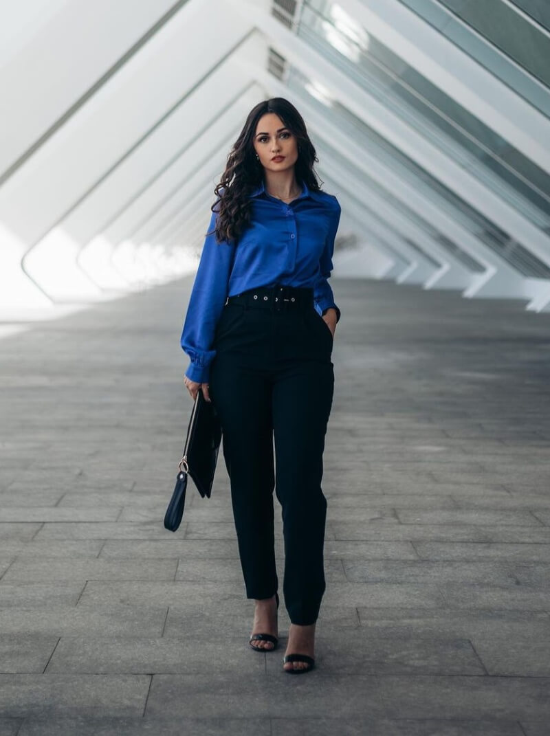 Yiren Lopez In Blue Shirt With Black Pants