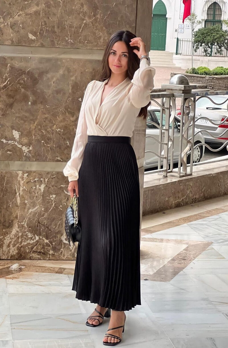Yiren Lopez In Full Sleeves Top With Pleated Long Skirt