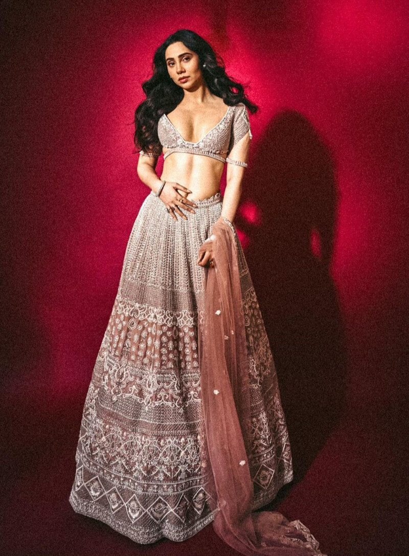 Zara Khan In Dusky Pink Pearl Embroidery Blouse With Lehnga