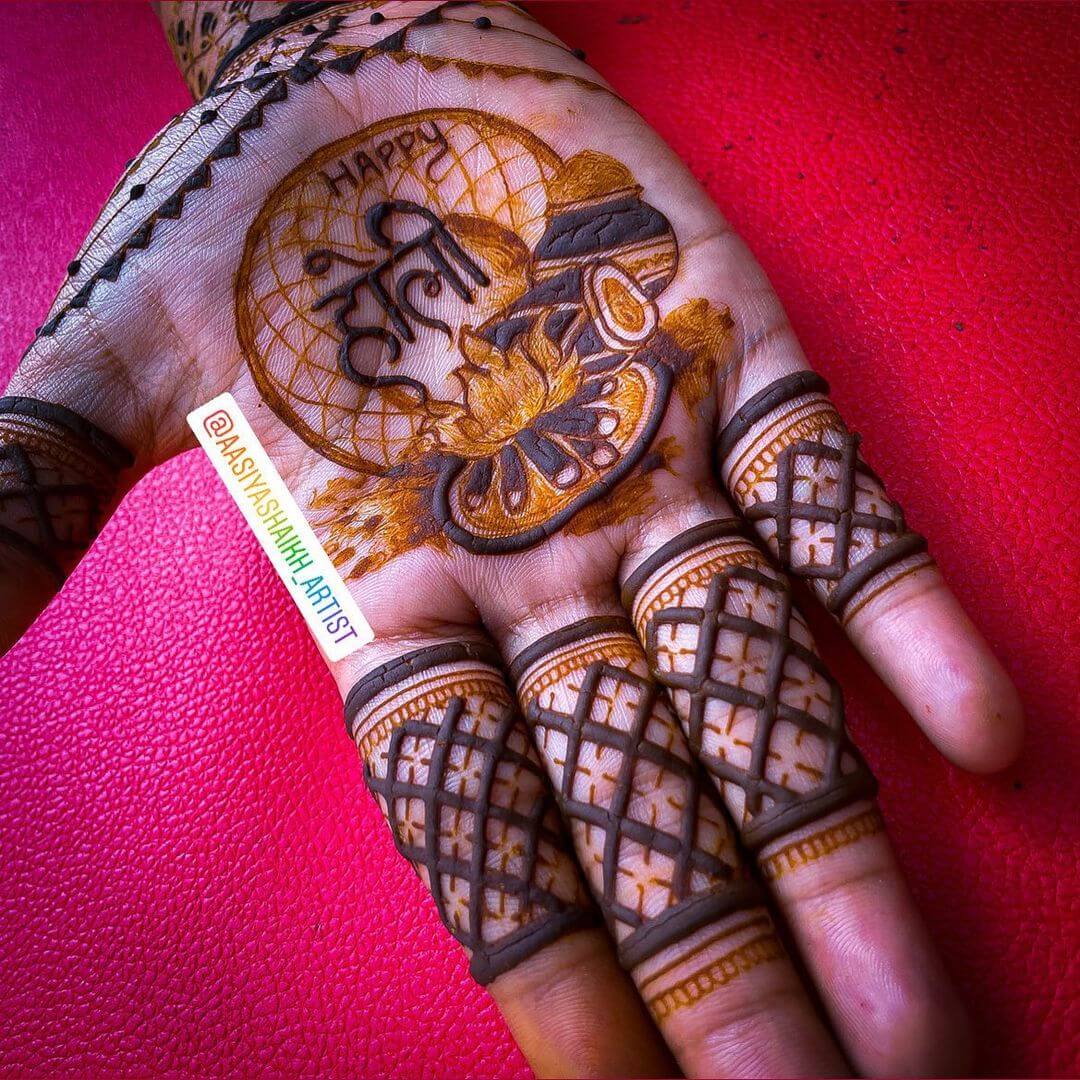 Happy Holi Henna Pattern in Palm with Jaali Design on Fingers