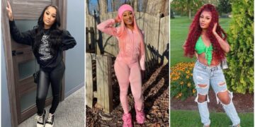 Semaj Lesley In Black Sweatshirts With Leather Pants