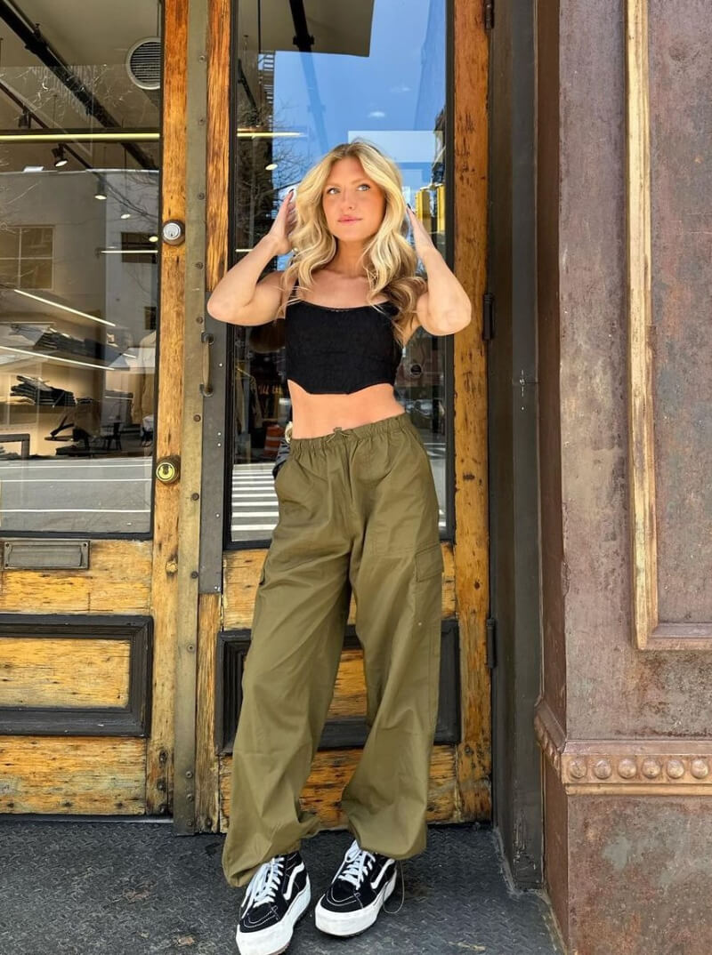 Acquired Style In Black Crop Top With Baggy Pants