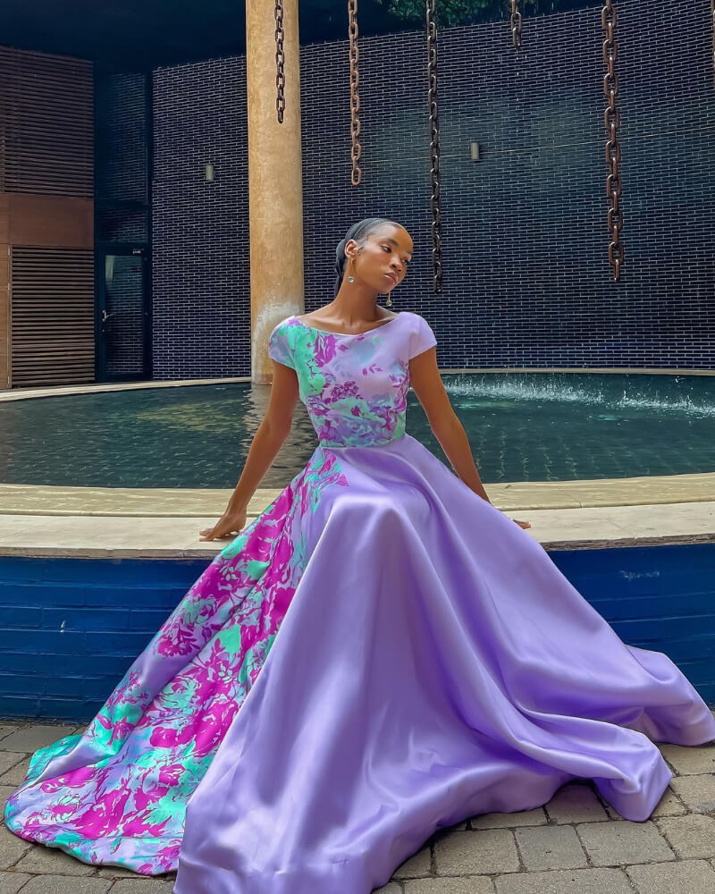 Aïssata Diallo In Printed Sheering Long Flare Gown