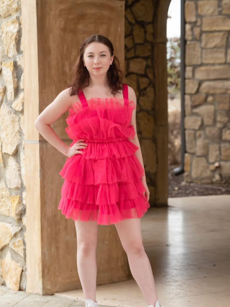 Alexa Taylor In Pink Net Frill Short Dress