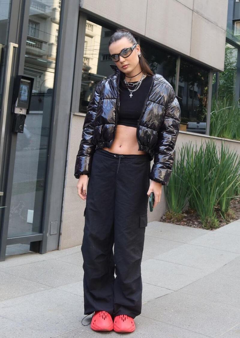Ana Shumiski In Black Bomber Jacket With Pants