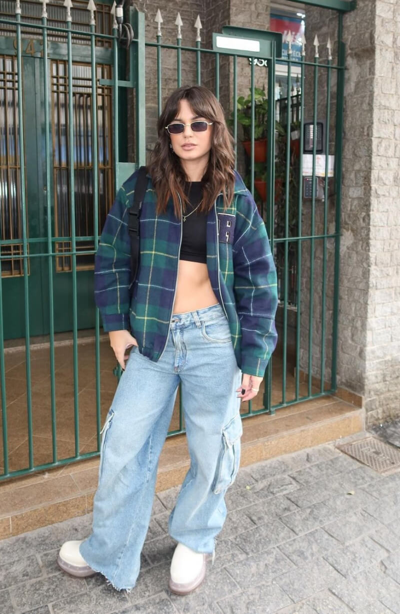 Ana Shumiski In Checked Jacket with Denim Bottoms