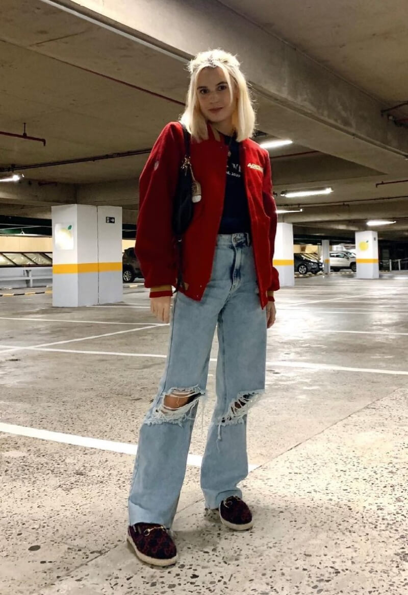 Ana Shumiski In Red Jacket With Ripped Jeans