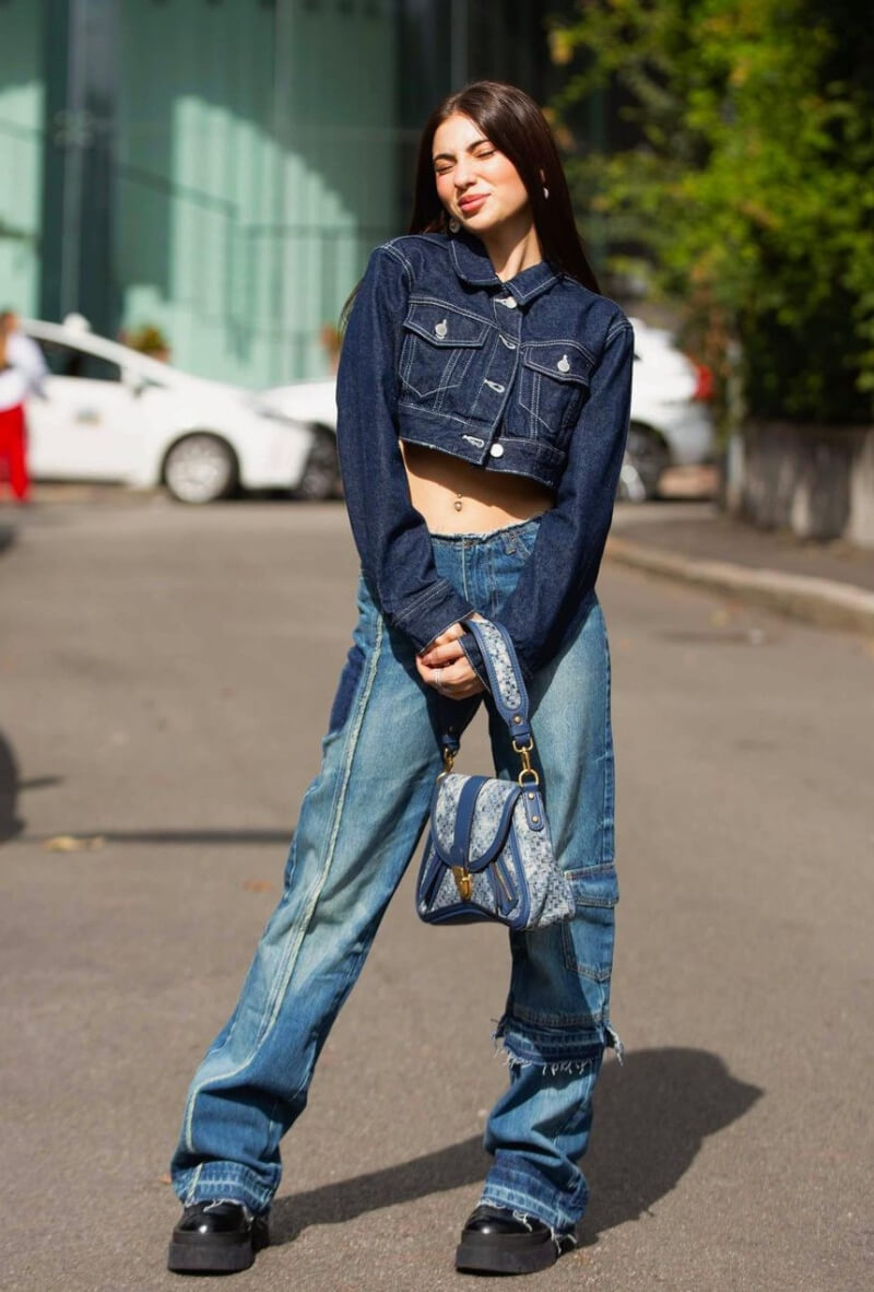 Andrea Garte In a Denim Short Jacket With Jeans