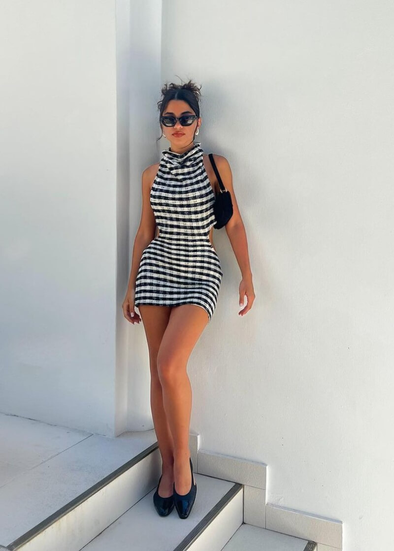 Ava Salmac In Checked Mini Outfit