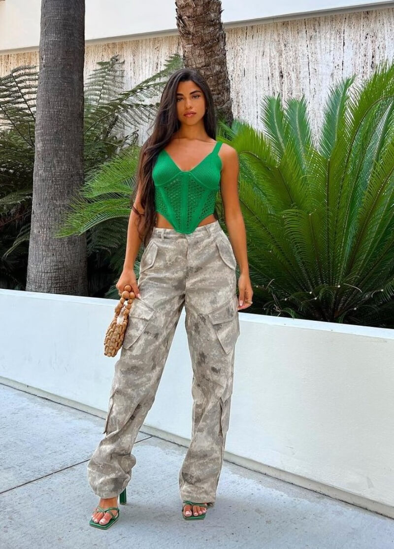 Ava Salmac In Green Cami Top With Cargo Pants