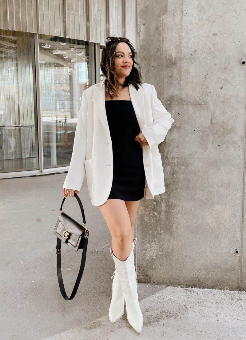 Being Julia In White Long Blazer With Short Dress