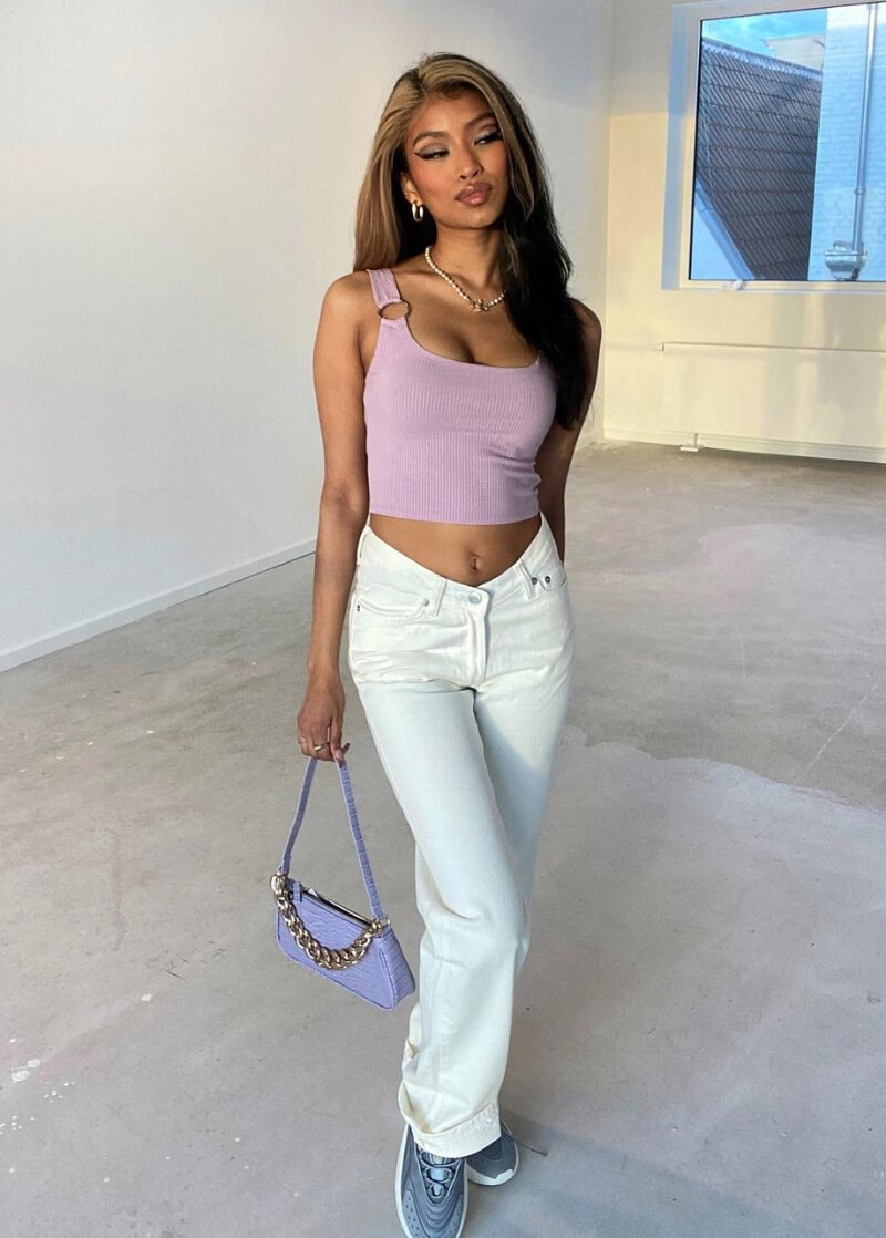 Honeycaycay In Crop Top With White Jeans