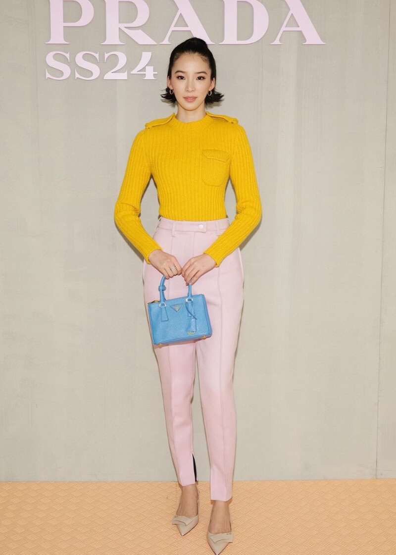 Irene In Yellow Woven Top With Pink Pants