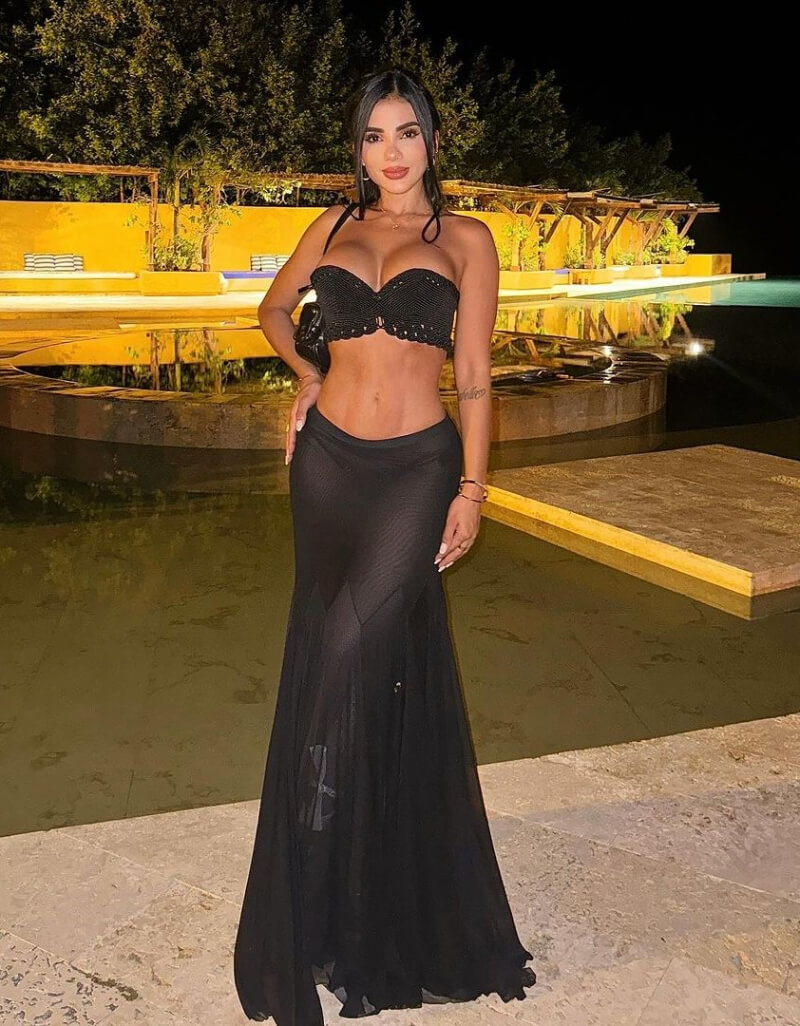 Karina Garcia In Black Bralette Top With Flare Skirt Outfit