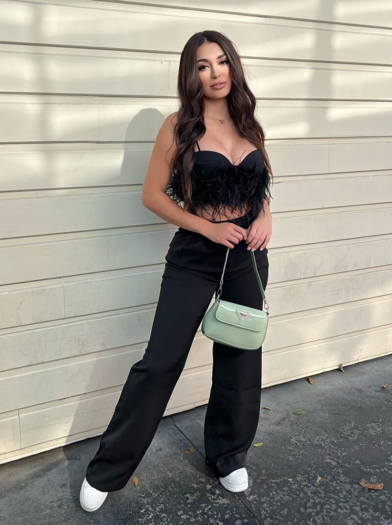 Mercades Danielle In Black Sweetheart Neck Cami Top With Pants