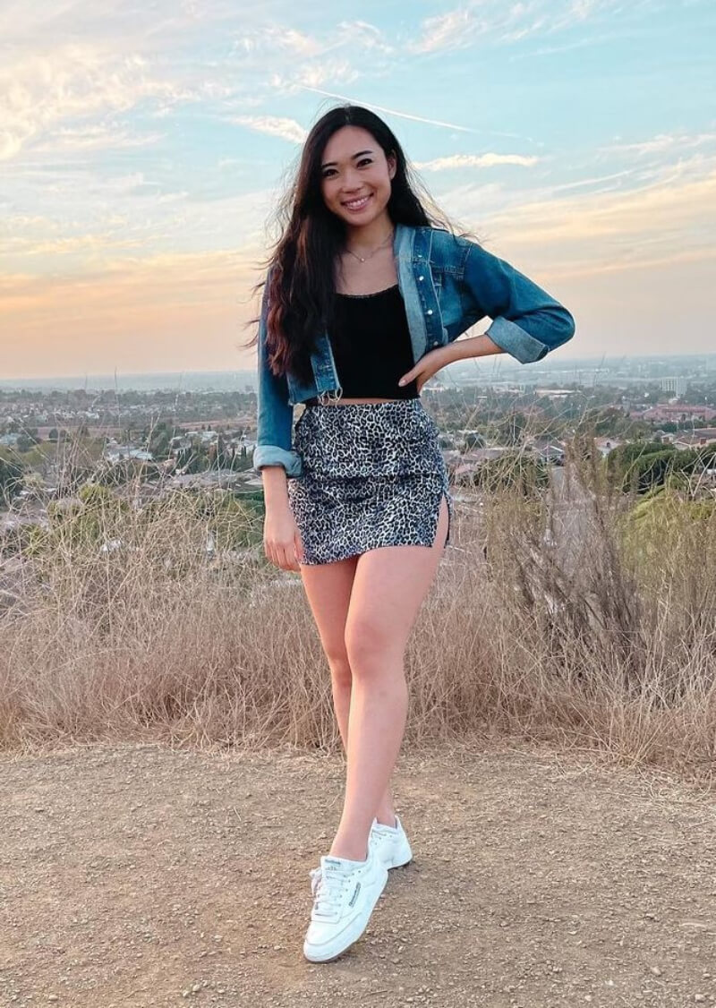 Mxchellewx In Denim Jacket Under Top With Printed Mini Skirt