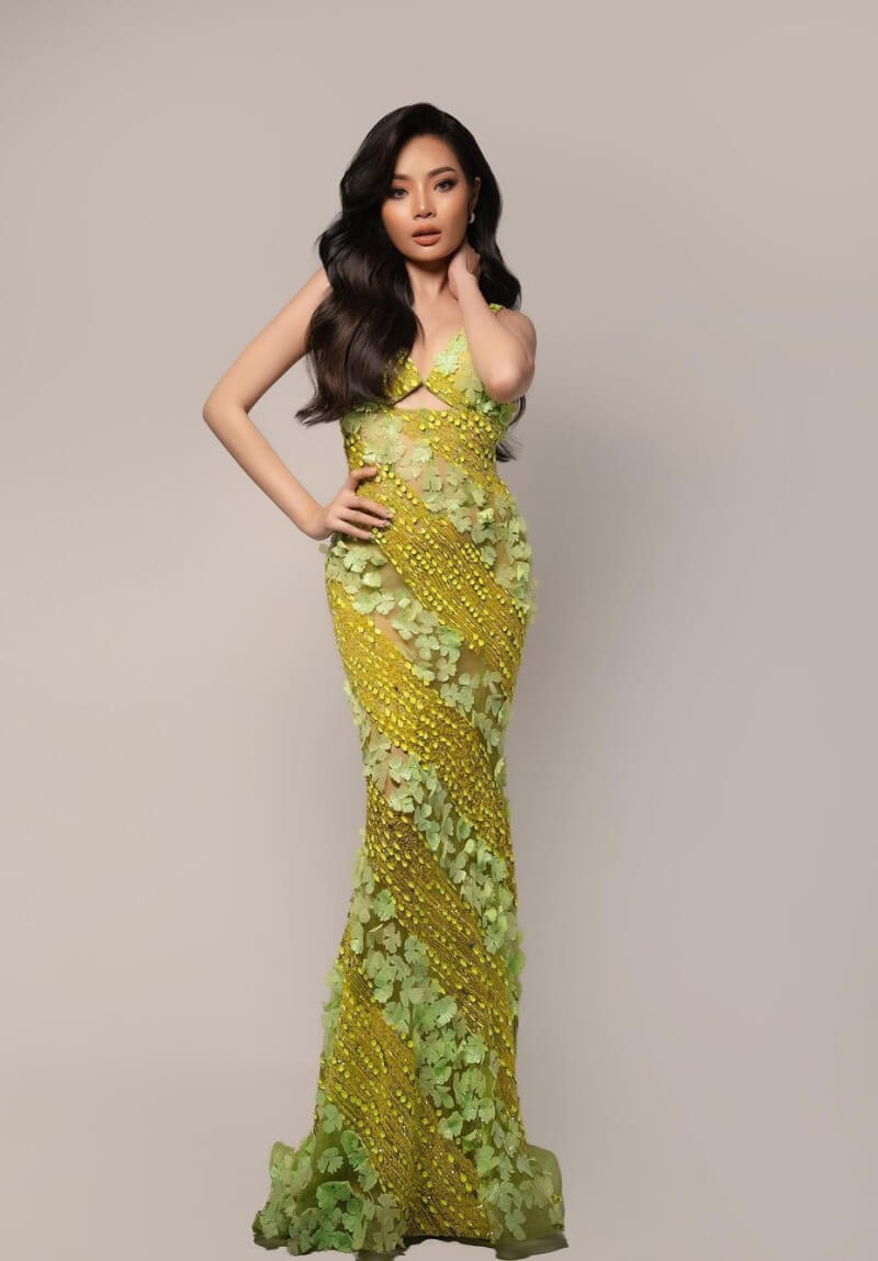 Na Sady In Green Floral Design Long Dress