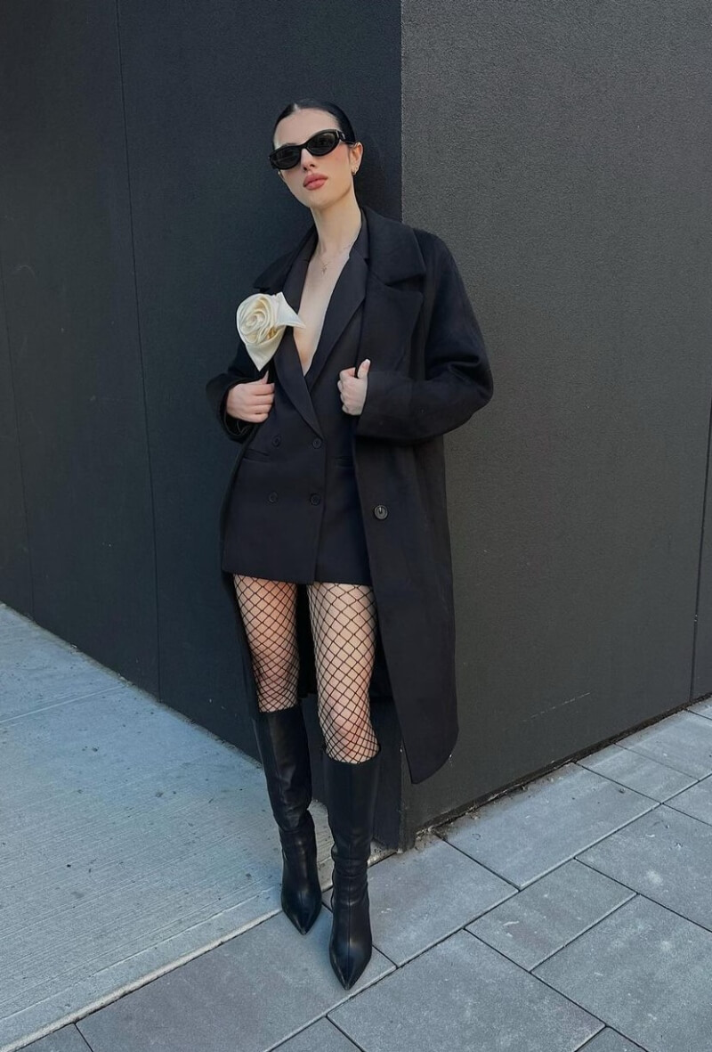 Natalie Violette In Black Waist Coat With Long Coat