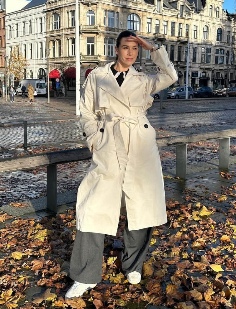 Nathalie Van den Berg In Off White Long Overcoat